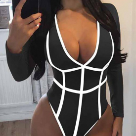 Contrast Beading Long Sleeve Bodysuit