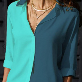 V-Neck Long Sleeve Contrast Color Shirt