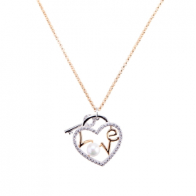 Fashion Letter Love Heart Key Pearl Bead Pendant Zircon Necklace Chain 18K Gold Plated Copper for Women Lady Girl Gift Jewllery