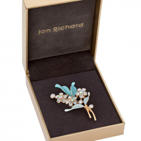 Gold Crystal Flower And Painted Blue Leaf Bouquet – Gift Boxed