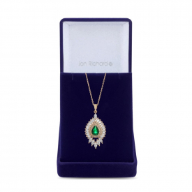 Gold Plated Cubic Zirconia Emerald Green and Gold Pendant Drop Necklace – Gift Boxed