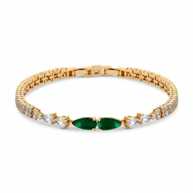 Gold Plated Cubic Zirconia Emerald Green Pear Bracelet – Gift Boxed