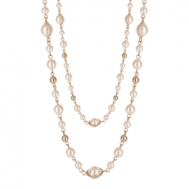 Gold Plated Moving Halo Cream Pearl Rope Necklace