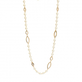 Gold Polished and Pearl Long Necklace