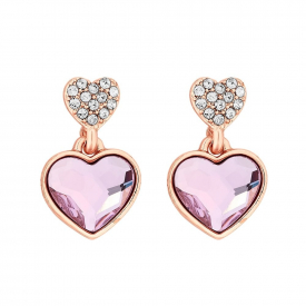 Light Rose Dancing Heart Made with Swarovski Drop Earrings
