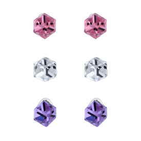 Silver Plated Multi-Coloured Cube Stud Earring Embellished With Swarovski Crystals – Pack of 3