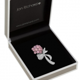 Pink Opal Flower And Pave Ribbon Brooch