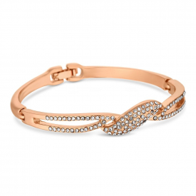 Rose Gold Plated Clear Crystal Pave Centre Wave Bangle Bracelet