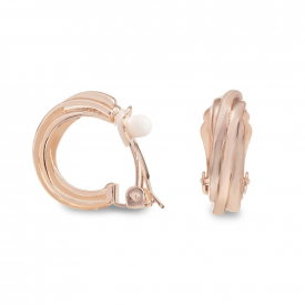 Rose Gold Plated Polished Twisted Medium Hoop Clip On Earring