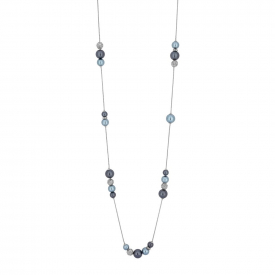 Silver Plated 40′ Mixed Size Grey Pearl And Pave Ball Necklace