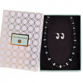 Silver Plated Black Bead Crystal Allway Set – Gift Boxed