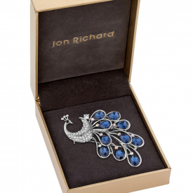 Silver Plated Blue Peacock Brooch – Gift Boxed