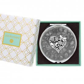 Silver Plated Cats Eye Crystal Heart Butterfly Compact – Gift Boxed