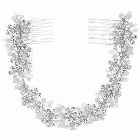 Silver Plated Clear Crystal Amber Glitz Double Hair Comb