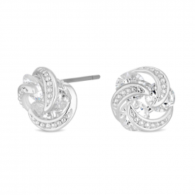 Silver Plated Clear Crystal Stone Encased Swirl Stud Earring