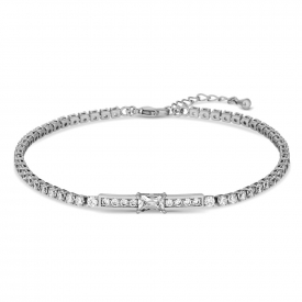 Silver Plated Clear Cubic Zirconia Diamante Bracelet With Centre Pave Bar  Bracelet