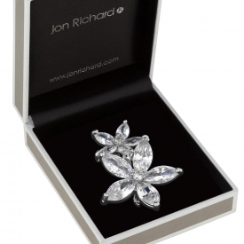 Silver Plated Clear Cubic Zirconia Flower Floral Brooch