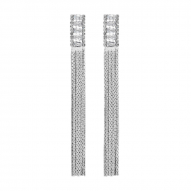 Silver Plated Crystal Baguette Sparkle Chain Drop Earrings