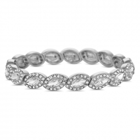 Silver Plated Crystal Navette Stretch Bracelet