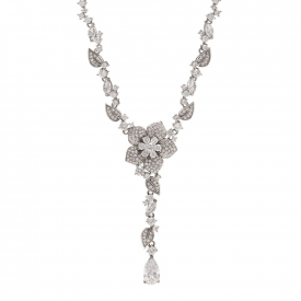 Silver Plated Cubic Zirconia Flower Necklace