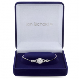 Silver Plated Cubic Zirconia Halo Infinity Crystal Toggle Bracelet – Gift Boxed