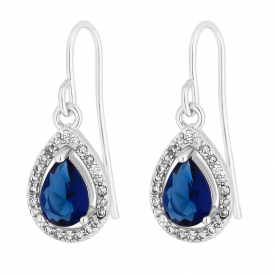 Silver Plated Cubic Zirconia Montana Blue Pear Drop Fish Hook Earring