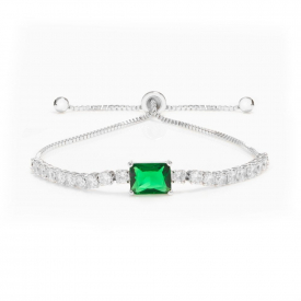 Silver Plated Emerald Green Rectangle Toggle Bracelet