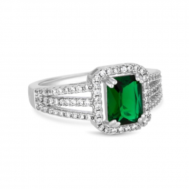 Silver Plated Green Centre Pave Band Ring