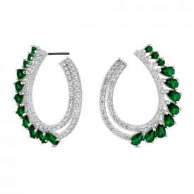 Silver Plated Green Front Facing Hoop Earrings