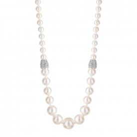 Silver Plated Pave Crystal And Cream Pearl Graduated Necklace