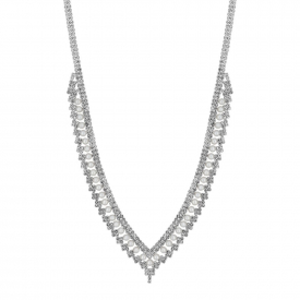 Silver Plated Pearl And Crystal V Shape Necklace