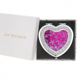 Silver Plated Pink Mix Crystal Heart Shaker Compact Mirror – Gift Boxed
