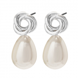 Silver Plated Polished Knot And Pearl Drop Earring