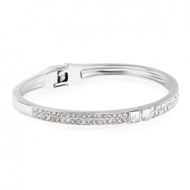 Silver Plated Square Crystal Open Bangle
