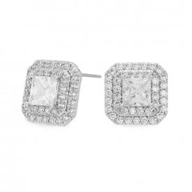 Silver Plated Square Cubic Zirconia Pave Stud Earring