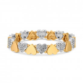 Two Tone Plated Crystal Pave Heart Stretch Bracelet – Gift Boxed