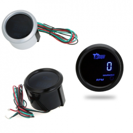 Digital Tachometer Tach Gauge for Auto Car 52mm 2in LCD 0~9999RPM Warning Light Black