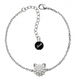 Silver Pearl Choupette Cat Bracelet Created With Swarovski Crystals