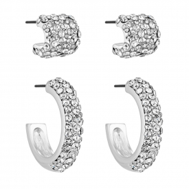 Silver Plated Pave Crystal Hoop Pack Of 2