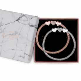 Two Tone Plated Mesh Heart Charm Stretch Wristwear – Gift Boxed