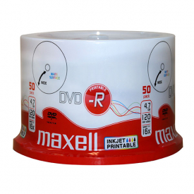 Maxell DVD-R Inkjet Printable White Surface 4.7GB 120Min 16x – Spindle Pack of 50