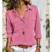 Women’s Plus Size Blouse Shirt Solid Colored Long Sleeve Shirt Collar Basic Tops Black Purple Blushing Pink Lightinthebox