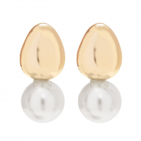 Gold Plated Pearl Polish Top Drop Earrings