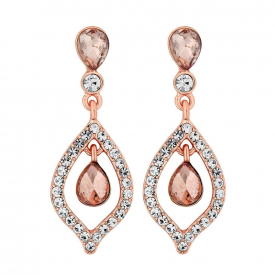 Rose Gold Plated Pink Crystal Double Teardrop Earring