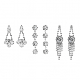 Silver Plated Clear  3 Pack Drop Earring
