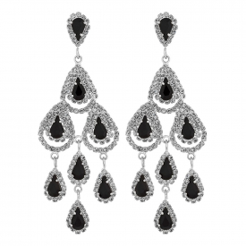 Silver Plated Multi Teardrop Black Earring
