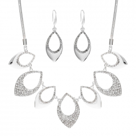 Silver Plated Pave And Polish Necklace And Earring Set