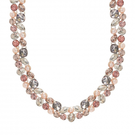 Silver Plated Tonal Pink Mix Shape Encrusted Collar Necklace