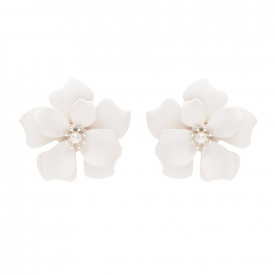 Silver Plated White Flower Stud