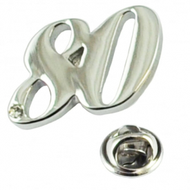 Number 80, 80th Birthday Lapel Pin Badge with Crystal – Rhodium Plated